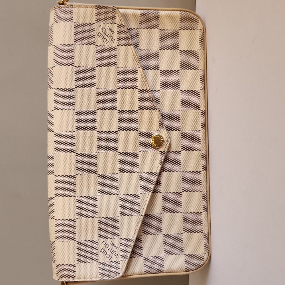 Louis Vuitton Damier Azur Checkered Canvas Envelope Clutch - White & Brown